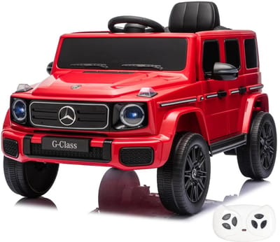Mercedes G-Klasse Elektrische Kinderauto 7.4V 1 tot 4 jaar – Officieel Gelicentieerd Accuvoertuig met Afstandsbediening, Schokdempers & Veiligheidsgordel – Kindervoertuig met Werkende Deuren & MP3-speler – Rood