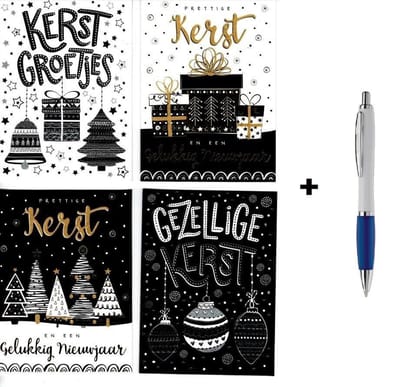 24 Luxe Folie Kerst- en Nieuwjaarskaarten met Pen - 15x11cm - Gevouwen foliekaarten met enveloppen