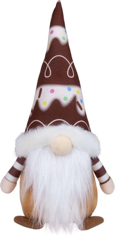Handgemaakte Gnoom met Candy muts Bruin - 27 cm - Kerstdecoratie