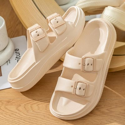 Slippers met dubbele gesp en zachte zool van EVA voor dames, dik platform, cloud slides sandalen, vrouw 2025 zomer, antislip strand slippers 40-41