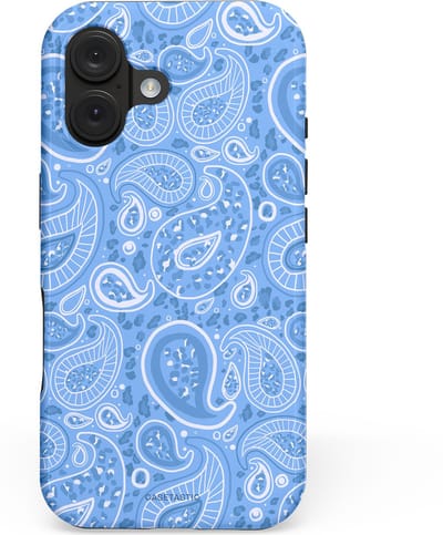Casetastic hoesje geschikt voor Apple iPhone 16 - MagSafe - Dubbellaagse bescherming - Paisley verleiding - Fashion Case - Lichtblauw Lavendel