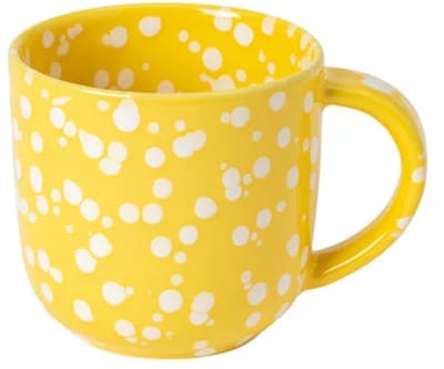 Costa Nova Portugees Aardewerk beker geel met witte verfspatten 50 CL 14 cm collectie Rafaela