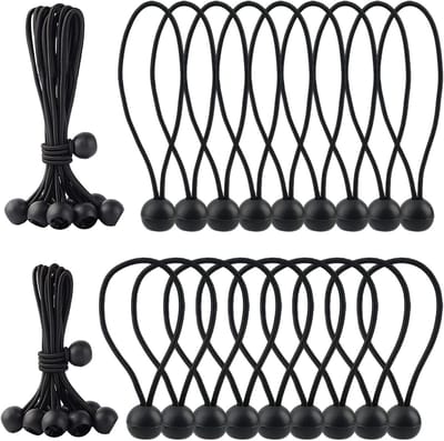 Spanrubbers met Bal - Zeilspanners Elastiek - Dekzeilen Bevestigen - Reflecterend 's Nachts - 10/15 cm - Zwart