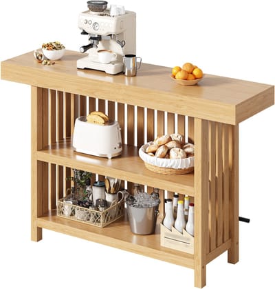 Keukeneiland - Bartafel met Voetsteun en 2 Planken - Compacte Statafel voor Keuken en Eetkamer - Natuurlijk MDF