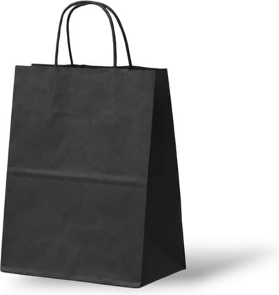 Papieren Draagtas (S) - 50 Stuks - Zwart/Kraft - 18x8x24 cm - Papieren Tasjes - Kraft Tas - Tassen - Cadeau Tas - Hoogwaardig Natron Kraft Papier - Eco-vriendelijk - Ideaal voor Geschenken