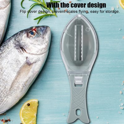 Brosse à gratter la peau de poisson à retrait rapide Grattoir en plastique Nettoyage de cuisine Couteau à poissons(Bleu) Blue gray