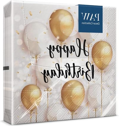 SnelShoppen - Verjaardag Servetten - 20 Stuks - 33x33 cm - Goud en Wit - Papieren Servetten met Ballon Motief - Feest, Verjaardagen, Vieringen