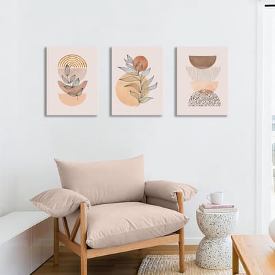 Famanu – Oranje boho canvas muurkunst set van 3 (30x40 cm) – koffieplant esthetiek – ingelijst – slaapkamer/woonkamer