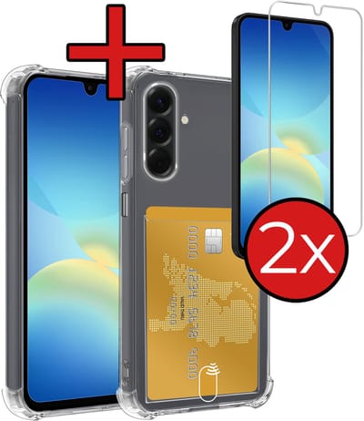Hoesje - Geschikt voor Samsung Galaxy A26 - Met 2x Screenprotector - Pashouder - Kaarthouder - Back Cover - Telefoon Hoes Shockproof - Siliconen Case - Shock Proof - Pasjes Houder - Telefoonhoes - Transparant