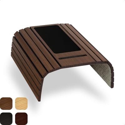 Armleuning Dienblad Bank - Banktafel Flexibel - Bamboe - Met Telefoonhouder & Drankhouder - Bank Organizer - Antislip - Bruin