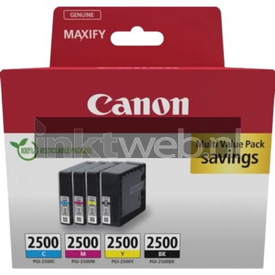 Canon Inktcartridge PGI-2500 BK/C/M/Y Multipack Origineel Combipack Zwart, Cyaan, Magenta, Geel 9290B006