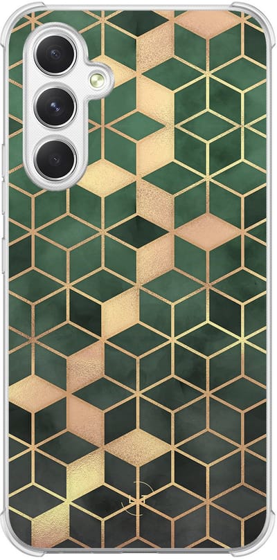 Shockproof hoesje - Geschikt voor Samsung Galaxy A54 - Kubus groen - Extra sterke case - TPU/polycarbonaat - Print / Illustratie - Groen, Transparant