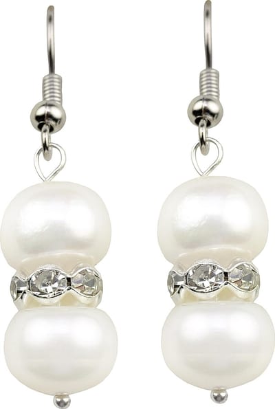Zoetwater parel oorbellen Bling Pearl - oorhangers - echte parels - sterling zilver (925) - wit - stras steentjes - sieraden zakje - parel oorbellen dames