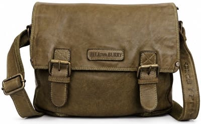 Hillburry - Leren Schooltas Gewassen Leer - groen - (bxhxd) ca. 29cm x 23cm x 6,5cm