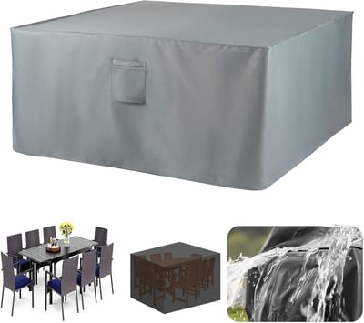 Famanu – Tuinmeubelhoes Hoes Voor Tuintafel 222 x 178 x 63 cm, Scheurbestendig, Stofdicht, met Ventilatieopening Sofa Meubelhoes Waterdicht Rechthoekig Tuinmeubelhoes, Grijs