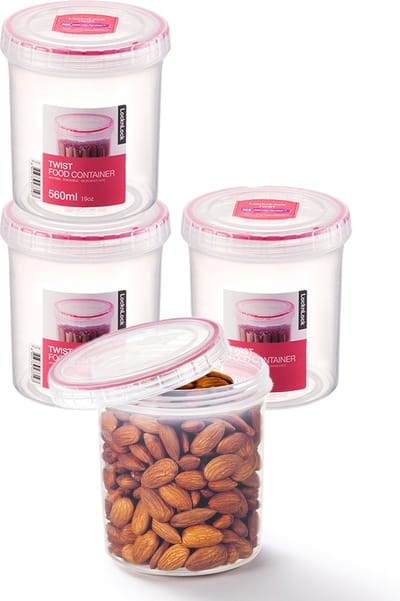 Lock&Lock Voorraadbussen - Voorraadpotten - Voorraaddozen - Bewaardozen voedsel - Vershoudbakjes set met deksel - Bewaarbakjes - Rond - Luchtdicht - BPA vrij - PFAS vrij - 560 ml - Set van 4 stuks - LocknLock