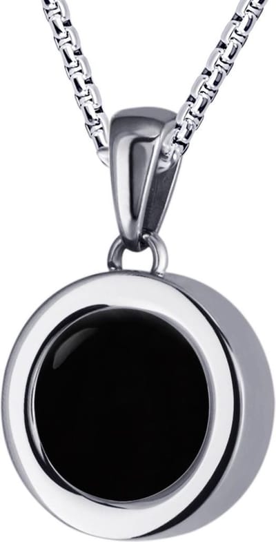Quiges 12mm Mini Munt Hanger Zilverkleurig RVS Glans met Agaat Zwart Munt en Box Ketting Ankerketting 42-46cm