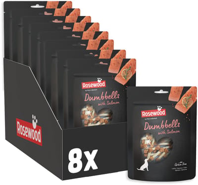 Rosewood Dumbbells Zalm - Hondensnack - Kauwbotjes met Zalm en Runderhuid - Zonder Toegevoegde Granen - 8 x 150 g