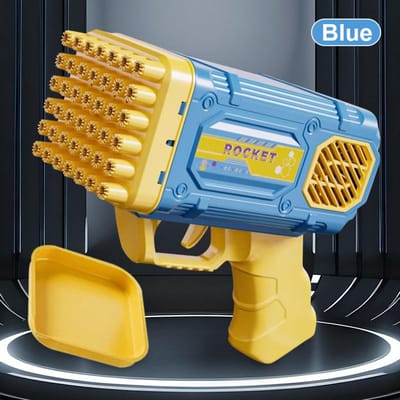 Pistolet à bulles 42 trous jouet enfant pistolet à bulles lumineux cadeau de vacances fête d'anniversaire activités de plein air sans pile eau à bulles bleu