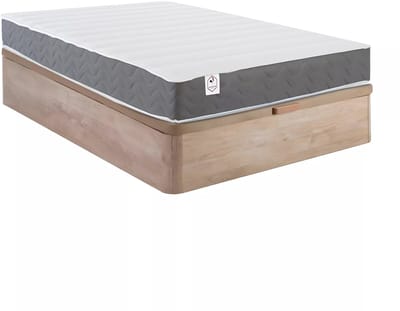 Vente-unique Set 140 x 200 cm bedbodem met opbergruimte, licht naturel + matras van HD-schuim met vormgeheugen en ademende 3D-strook, 18 cm dik - HEAVEN van YSMÉE