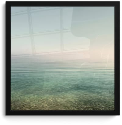 Poster in lijst - Fotolijst 40x40 cm - Posters - Zee - Horizon - Blauw - Mist - Posterlijst zwart - Decoratie - Wanddecoratie woonkamer - Muurdecoratie slaapkamer
