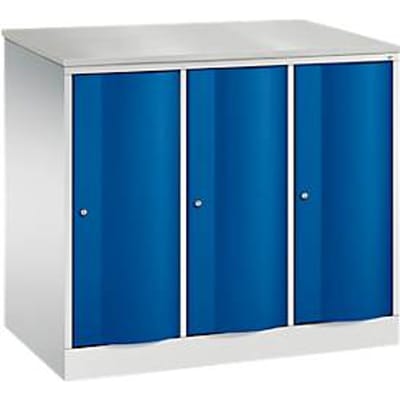 C+P Garderobekast Resisto, 3 vakken, 3 legplanken, B 1148 x D 640 x H 1077 mm, lichtgrijs/gentiaanblauw