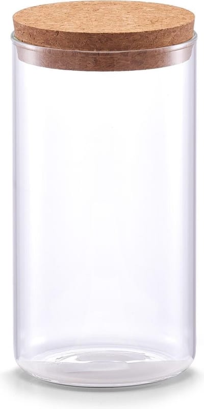 Zeller glazen pot 1.1 liter met kurk deksel present - Transparant & hout - Met deksel