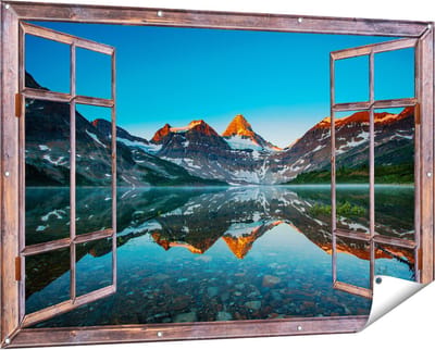 Gards Tuinposter Doorkijk Berg Assiniboine bij het Meer in Canada - 150x100 cm - Tuindoek - Tuindecoratie - Wanddecoratie buiten - Tuinschilderij