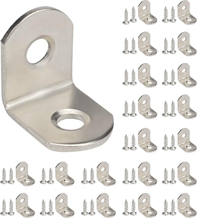 20 stuks metalen beugels, metalen hoekprofielen, roestvrijstalen hoekbeugels, hoeksteunen, plankdragers, 20x20 mm, inclusief schroeven, voor stoelen, meubels en houten tafels