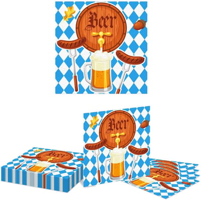 JHUBERS- Servetten 20 stuks - Papieren Servetten - Oktoberfest Decoraties - Blauw/Wit Beierse Vlag - Feest Servetten - Hoogwaardige Kwaliteit - Feestservetten