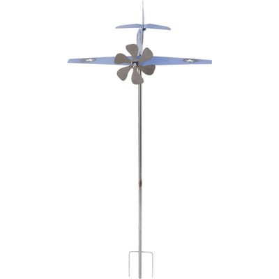 Girouette Avion Fer Acier Inoxydable Extérieur Moulin à Vent Spinner pour Jardin Patio Pelouse Cour Bleu
