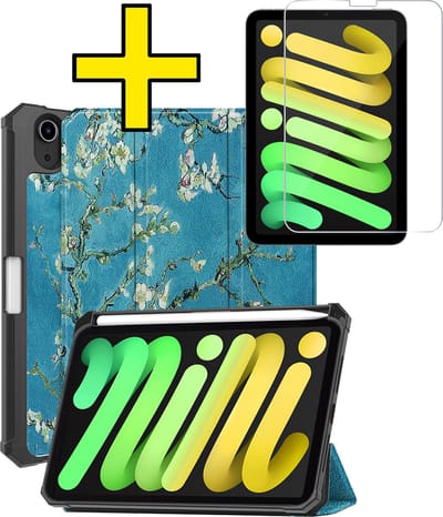 Hoes - Geschikt voor Apple iPad Mini 7 (2024) - 8.3 inch - 7e Generatie - Met Screenprotector - Trifold Bookcase - Hard Cover Case - Met Uitsparing Geschikt voor Apple Pencil - Hardcover Book - Tablet Hoesje - Bloesem