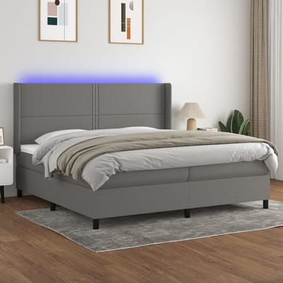 vidaXL - Boxspring - met - matras - en - LED - stof - donkergrijs - 200x200 - cm