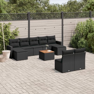 vidaXL - 10-delige - Loungeset - met - kussens - poly - rattan - zwart