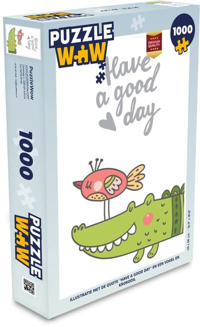 Puzzel Illustratie met de quote "Have a good day" en een vogel en krokodil - Legpuzzel - Puzzel 1000 stukjes volwassenen