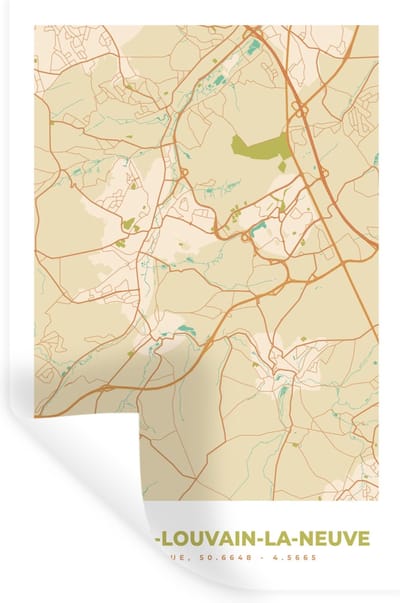 Muurstickers - Sticker Folie - Stadskaart - België - Ottignies-Louvain-la-Neuve - Kaart - Plattegrond - 20x30 cm - Plakfolie - Muurstickers Kinderkamer - Zelfklevend Behang - Zelfklevend behangpapier - Stickerfolie