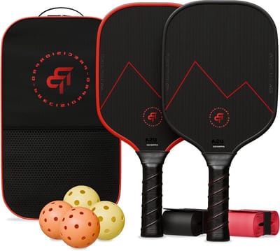 Precision Pro Premium koolstofvezel Pickleball Paddle - 14 mm Pickleball Paddles Set van 2 met uniek ontwerp handgrepen & indoor outdoor pickleball ballen - Comfortabele Pickleball Paddle Grip, USA