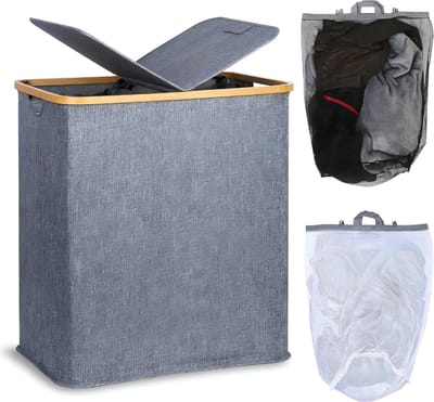 JCP® Wasmand - 140L - Wasmand 2 Vakken - Wasmanden - Grijs - 44cm x 33cm x 4cm