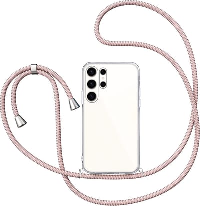 Hoesje met Koord geschikt voor Samsung Galaxy S23 Ultra - Back Cover Siliconen Case Transparant Hoes Roségoud