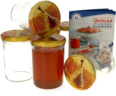 Set van 6 bekers 435 ml Carino To 82 deksel met honingraat incl. Diamant Gelierzauber receptenboekje