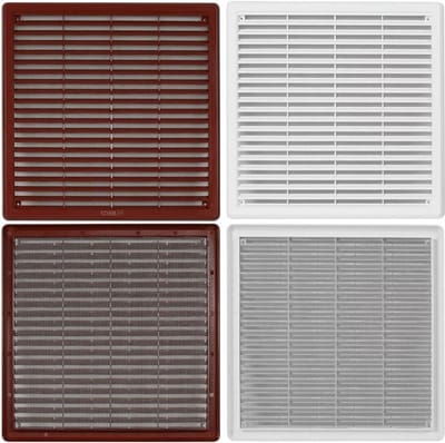 Ventilatierooster Kunststof - Afvoerluchtrooster Toevoerlucht - Ventilatie Verbeteren - Met Insectennet - 300 x 300 mm - Bruin