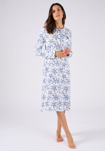 Damart - Ribgebreid nachthemd, licht geborstelde binnenkant - Dames - Blauw - 38-40 (S)