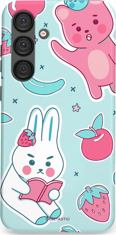 Casetastic hoesje geschikt voor Samsung Galaxy S25 Plus - Dubbellaagse bescherming - Fruitige vriendjes - Fashion Case - Mintgroen Lichtgrijs Lichtroze Wit