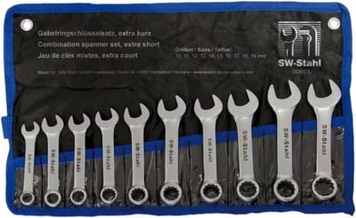 SW-Stahl 00840L ringsteeksleutelset 10-19 mm extra kort I 10-delig I antiverblinding I ringsleutel I dubbele sleutel I ringsleutelset I steeksleutel I ringsleutel