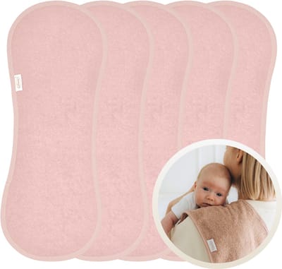 Funnies Spuugdoekjes 5 Stuks Blush - Set van 5 Zachte Spuugdoekjes - Monddoekjes - Kwijldoekjes - 20x55 cm - Absorberend en Zacht - 100% Katoenen Badstof - Perfect voor na de Borstvoeding, Voeden en Bescherming van Kleding