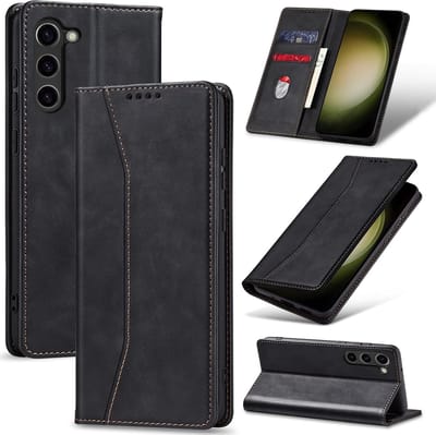 Nuvex Hoesje met Pasjeshouder geschikt voor Samsung Galaxy S23 Zwart Telefoonhoesje - Anti-Shock Bookcase Cover met 1x Screenprotector