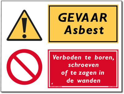 Asbest bord - Verboden boren, schroeven of zagen Forex - 30 x 40 cm - Weerbestendig