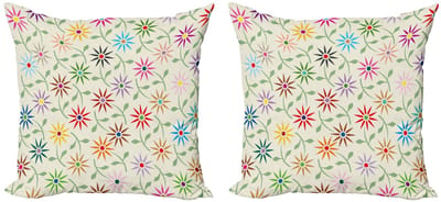 ABAKUHAUS Bloemen Kussenhoes Set – 2x50x50 cm – Microfiber – Multicolor