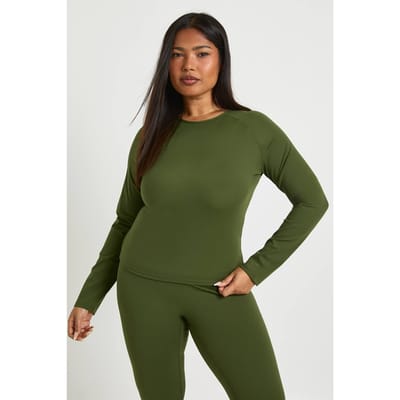 boohoo Dames Plus Superzachte Top met Naaddetail en Lange Mouwen | Dark Olive | Maat: 16