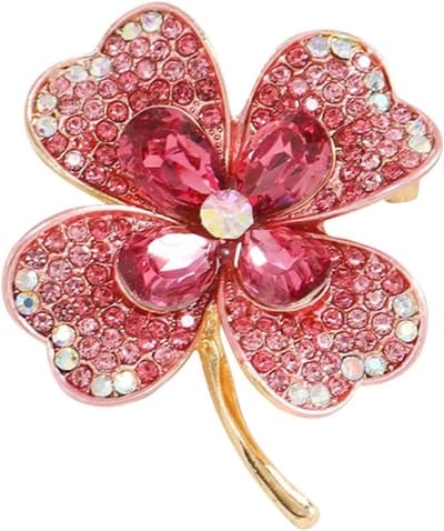 Clover Broche - Geluksaccessoire - Outfit Versieren - Glinsterende Kristallen - 4 x 3.5 cm - Roze